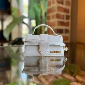 JACQUEMUS Le Bambino Small White Calfskin Leather Flap Bag